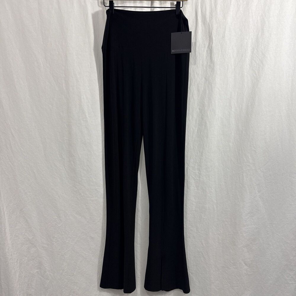 Norma Kamali Black Spat Pants Womens Sz L High Rise Split Hem Flare Night Out
